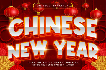 chinese newyear 3d text effect and editable text effect with lanterns and Chinese ornaments background
