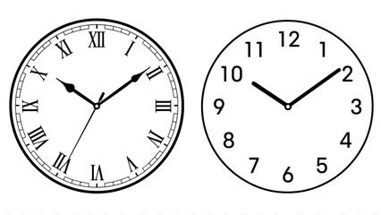 Clock faces with roman and arabic numerals