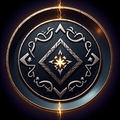 Mystic emblem with starburst design, glowing with ancient power and ornate details, perfect for fantasy games or mystical branding projects
