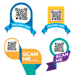  Scan me set collection, scan me illustration, qr code scanning label collection, scan me label fullcolor, scan me banner collection