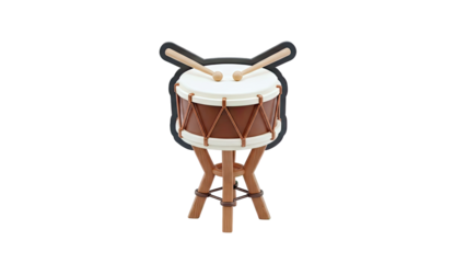 Cartoon Drum with Drumsticks on a Wooden Stand