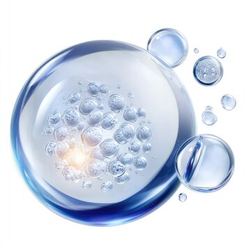 Abstract 3D render of cosmetic serum bubbles or science cells. Hyaluronic acid molecules for hydration concept. Isolated on black background.