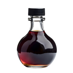 Glass Bottle with Dark Liquid Isolated on Transparent Background &ndash; Round Transparent Container