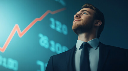 businessman ullistrates growth and analyzes financial data