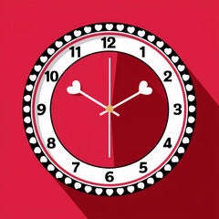 Decorative wall clock with a large red heart face and a frame of smaller hearts