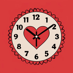 Decorative wall clock with a large red heart face and a frame of smaller hearts