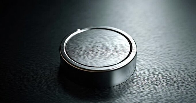 A sleek button embedded in a dark surface is illuminated by a spotlight, creating a dramatic effect