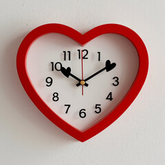 Decorative wall clock with a large red heart face and a frame of smaller hearts