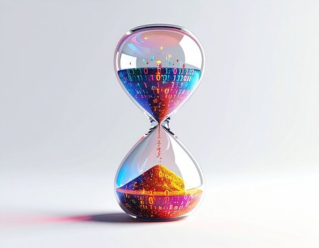 Hourglass with binary code flowing, representing data's passage - Powered by Adobe