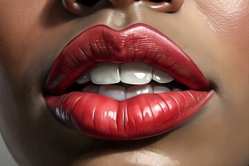 Extreme Close-Up of Young Woman&rsquo;s Lips with Makeup Detail