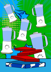 Comic Book Product podium stage for mockup presentation with Food Blender. Retro comics background.