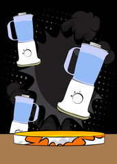 Comic Book Product podium stage for mockup presentation with Food Blender. Retro comics background.