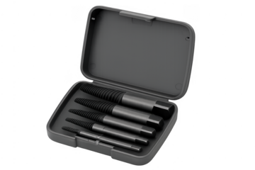 Screw extractor set in open box on transparent background