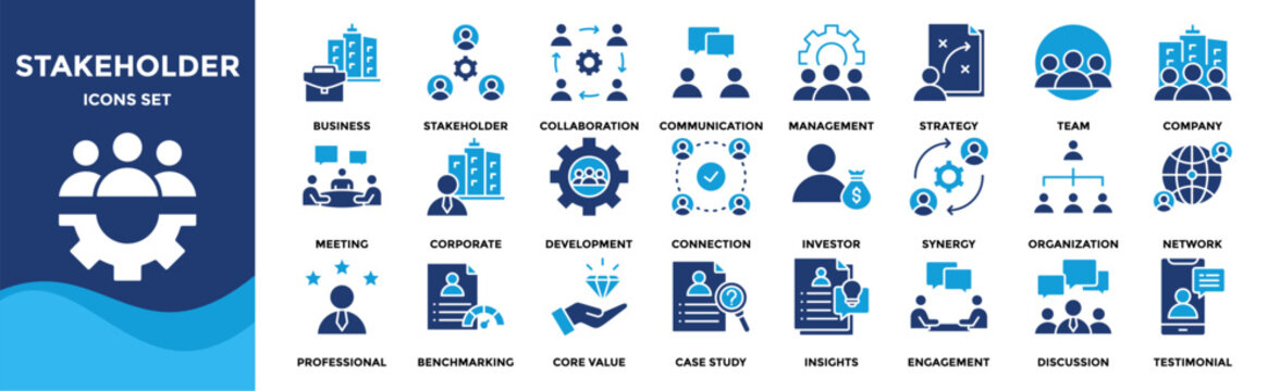 Stakeholder icon set collection. an icon pack contain  Business, Stakeholder, Collaboration, Communication, Management