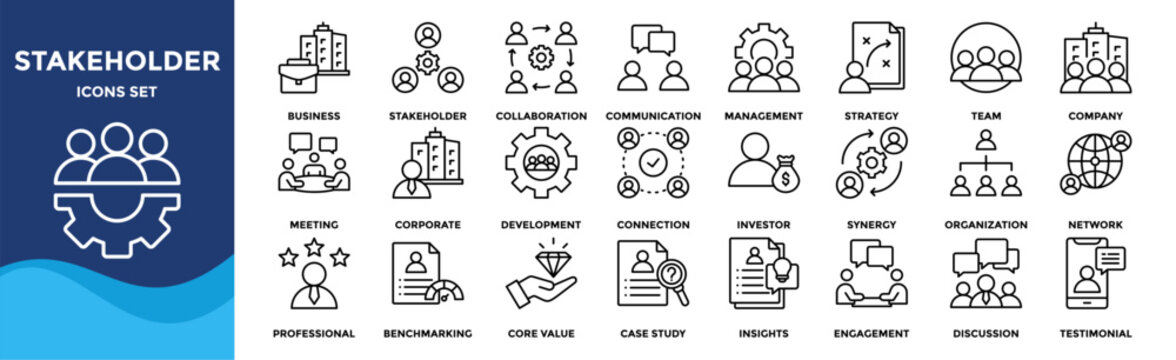 Stakeholder icon set collection. an icon pack contain  Business, Stakeholder, Collaboration, Communication, Management