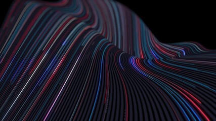 Abstract flowing lines dark background digital wave motion glowing neon streaks red blue white light trails futuristic technology concept data stream visualization - Powered by Adobe
