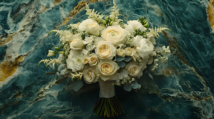 Elegant bouquet of white flowers exuding a vintage feel, perfect for adding a touch of nostalgia and beauty. The bouquet offers ample space for creative designs and arrangements