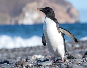 Antarctic penguin on a pebbled beach