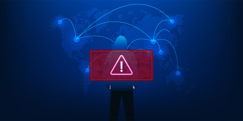 Hacker Standing in Front of Digital World Map Showing Cyber Theft Routes, Scammer and Cyber Crime Concept, Global Data Breach, Online Fraud, Network Security Threat and Digital Attack Background