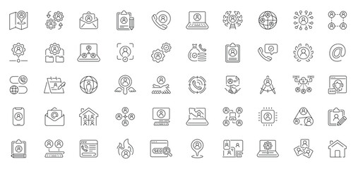 Comprehensive collection of thin line icons representing various digital and technological concepts.