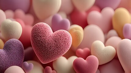 Obraz premium Pastel Colored Heart-Shaped Candy Closeup.