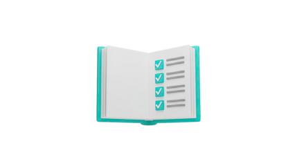 3D Open Book with Checklist and Checkmarks