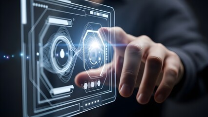 Hand interacting with futuristic digital interface technology