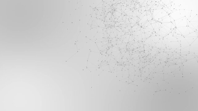 Abstract network connections data visualization digital technology concept background with glowing nodes and lines forming a complex web structure representing global communication and scientific