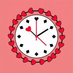 Decorative wall clock with a large red heart face and a frame of smaller hearts