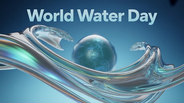Abstract water waves with Earth globe and Water Day text - Powered by Adobe
