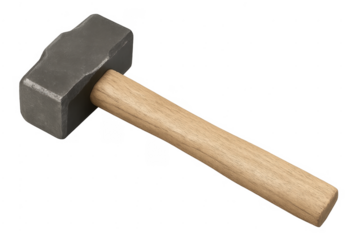 Sledgehammer with wooden handle on transparent background