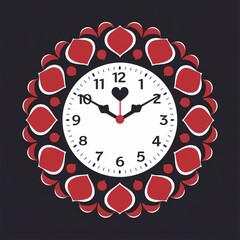 Decorative wall clock with a large red heart face and a frame of smaller hearts