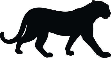 A sleek black silhouette of a wild panther gracefully walks with silent power