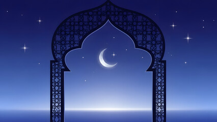 Ramadan Night Background with Crescent Moon and Lantern