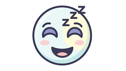 Fototapeta premium Smiling sleeping emoji with closed eyes and cute rosy cheeks.