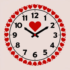 Decorative wall clock with a large red heart face and a frame of smaller hearts