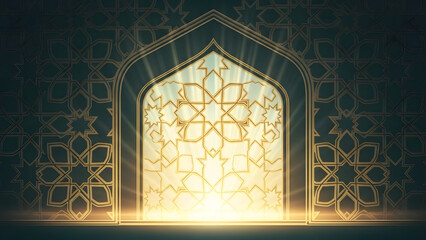 Ramadan Night Background with Crescent Moon and Lantern