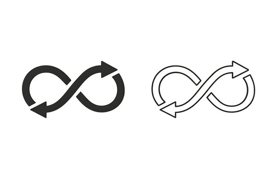 Two arrows forming an infinity symbol, representing continuous improvement and scalability Icon sets.Outline vector icons collection