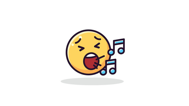 Singing emoji with musical notes expressing joy and emotion in a cartoon style.