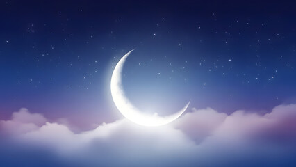 Ramadan Night Background with Crescent Moon and Lantern