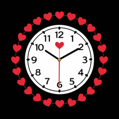 Decorative wall clock with a large red heart face and a frame of smaller hearts