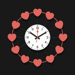 Decorative wall clock with a large red heart face and a frame of smaller hearts