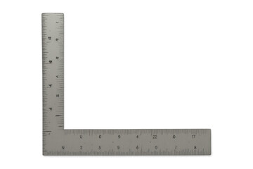Steel framing square measuring right angle on transparent background