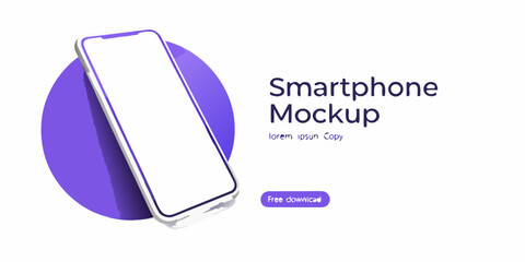A floating smartphone mockup presented against a vibrant purple background