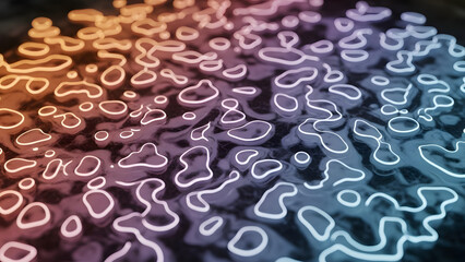 Abstract blue background with glossy spheres and circular patterns forming a modern seamless design