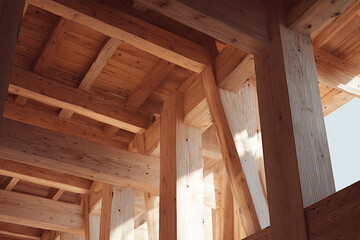 Wooden beams supporting a robust timber frame structure