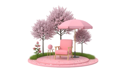 Serene pink outdoor seating area