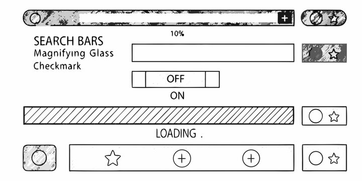 Interface elements search bars loading indicators and toggle switches diagram