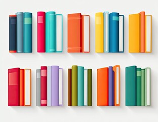 Assortment of vibrant, colorful books arranged neatly on shelves