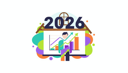 2026 business outlook illustration showing financial success market growth presentation and future planning
